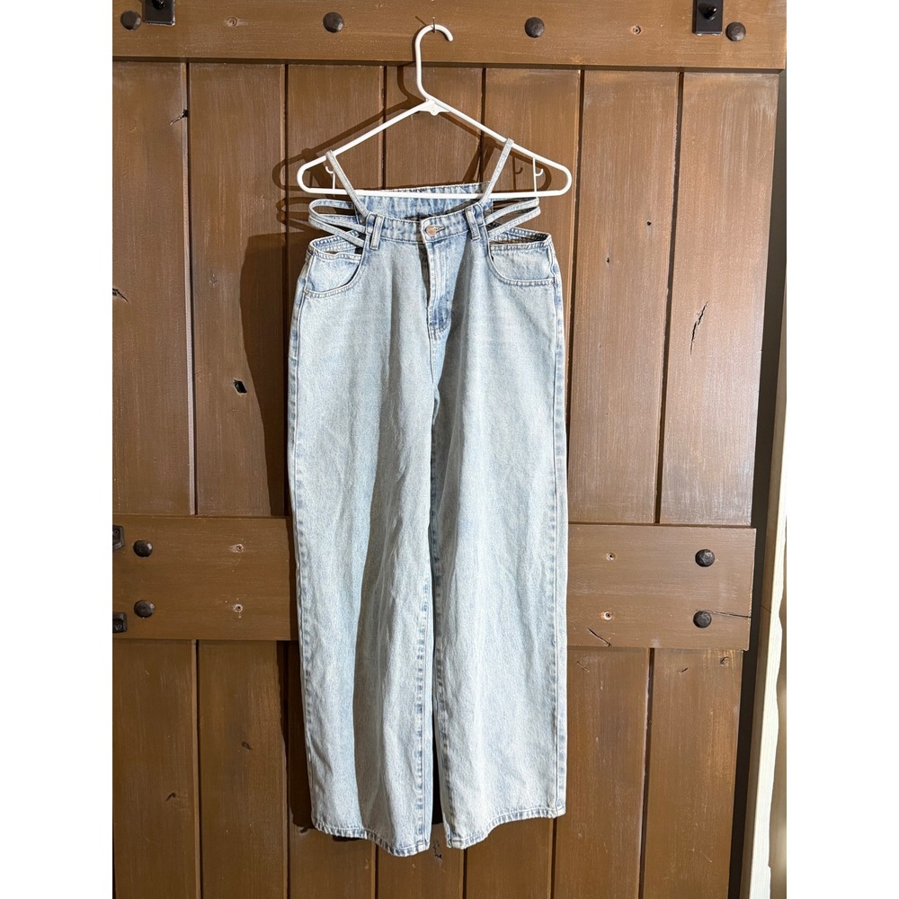 Cape Clique Wide‎ Leg Thermal Handprint Graphic Denim Wash Jeans